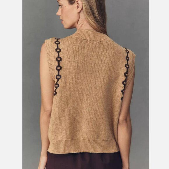 Anthropologie Knit V-Neck Cardigan Sweater Vest Western Horse Equestrian M NWT - Picture 4 of 5